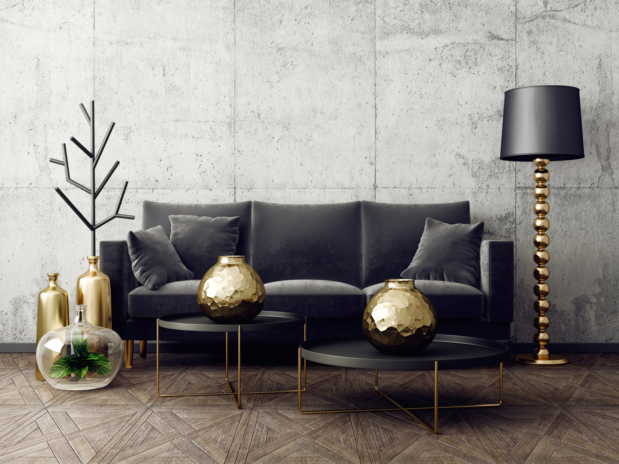Black and Gold Colors of a Living Room 